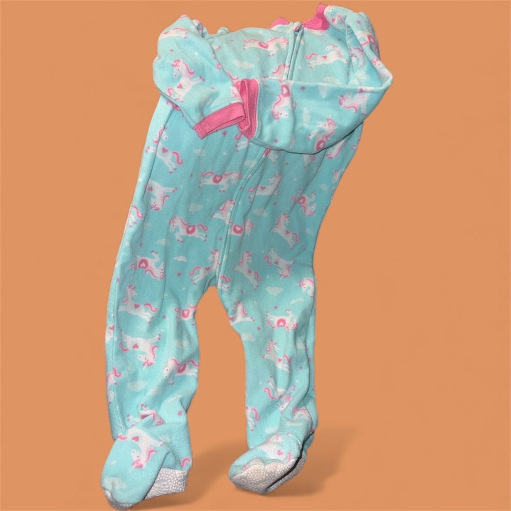 Little Me Aqua and Pink Unicorn Footie Pajamas size 24m